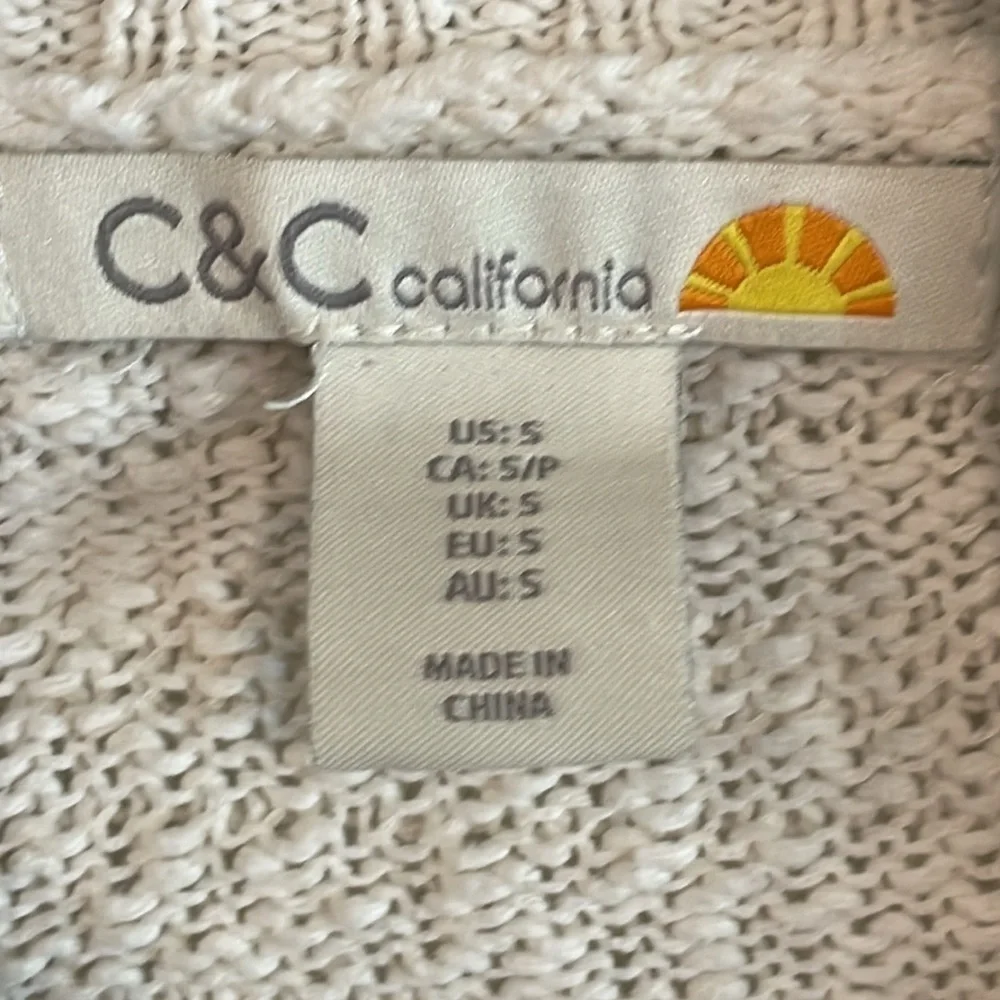 C&C California Women's Cardigan Sweater Small White Knit Open Front Longline